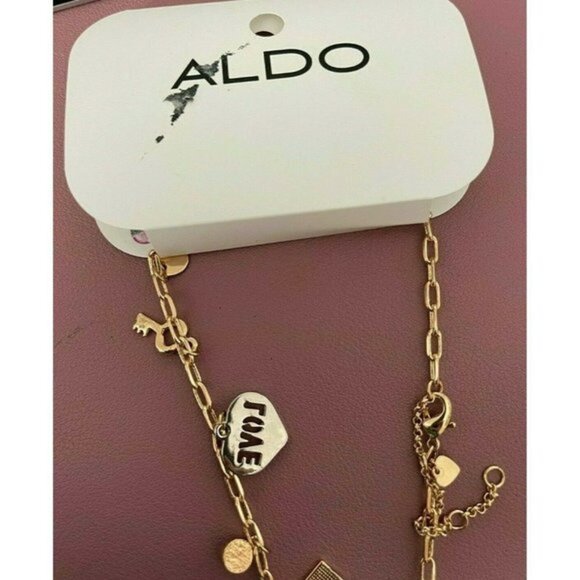 Aldo Gold-Tone Multi-Charm Pave Love Theme Necklace - Picture 5 of 5